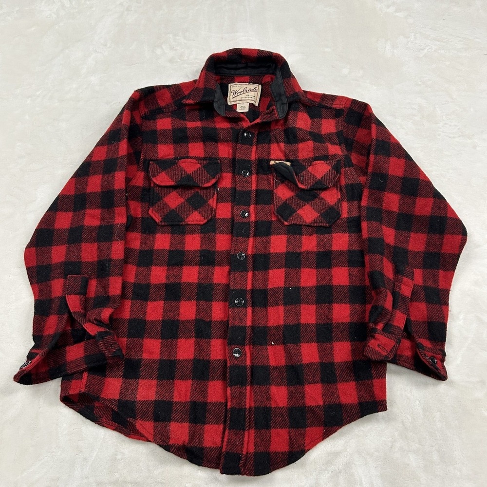 Woolrich Flannel Shirt Mens M Red Black Buffalo Plaid Long Sleeve Button Down